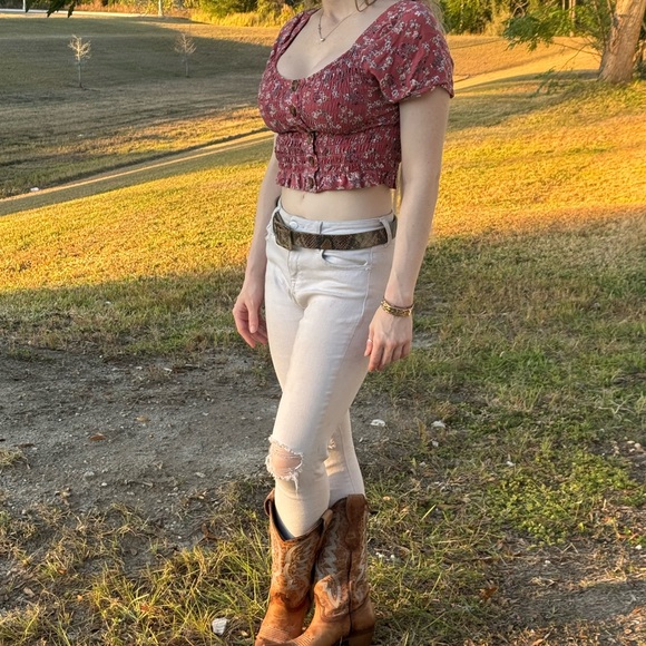 Japna Tops - Japna Floral Smocked Crop Top